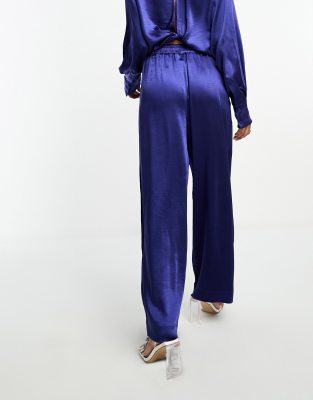 Y.A.S wide leg satin pants in blue - part of a set | ASOS