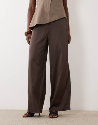 Y.a.s. Wide Leg Satin Pants In Brown