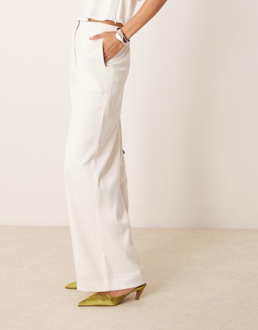 YAS wide leg satin pants in gardenia white - part of a set