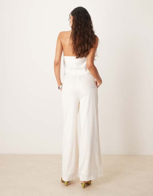 YAS wide leg satin pants in gardenia white - part of a set