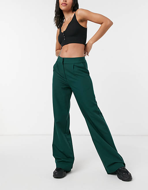 Y.A.S wide leg tailored pants in dark green | ASOS