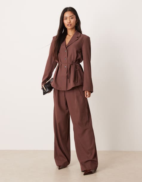 YAS wide leg tailored trouser co-ord in burgundy melange