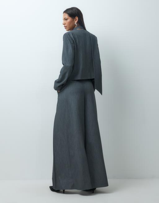 YAS wide leg tailored trouser co-ord with extreme pleats in grey, 5 of 5