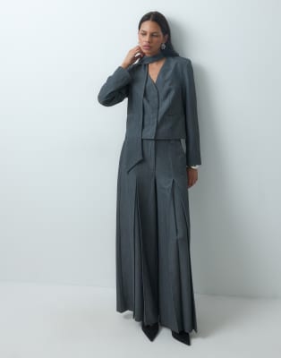 YAS wide leg tailored trouser set with extreme pleats in gray | ASOS