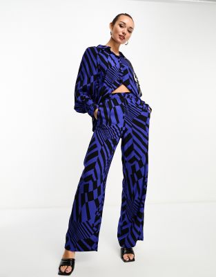 YAS Y.A.S wide leg trouser co-ord in abstract blue print