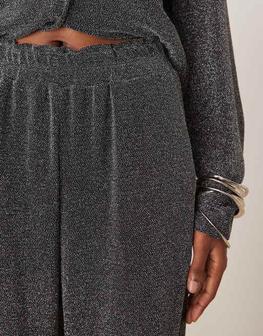 YAS wide leg trouser co-ord in black glitter, 5 of 5