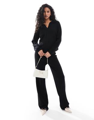 Y.A.S wide rib knitted pants in black - part of a set