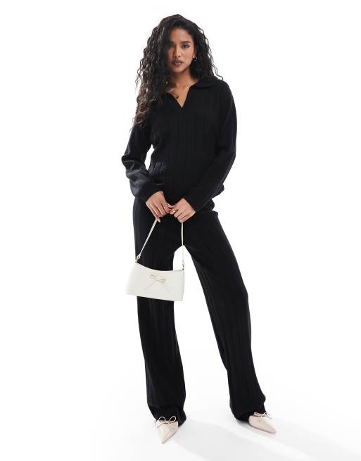 Y.A.S wide rib knitted pants in black (part of a set)