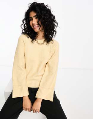 YAS Y.A.S wide sleeved turn up cuff jumper in mushroom-White