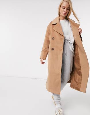 Y.A.S wool longline coat with tortoise shell buttons in camel | ASOS