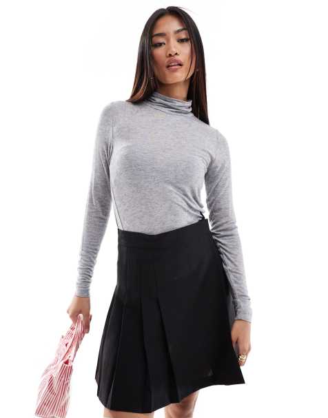 YAS wool mix high neck top in grey - view 1