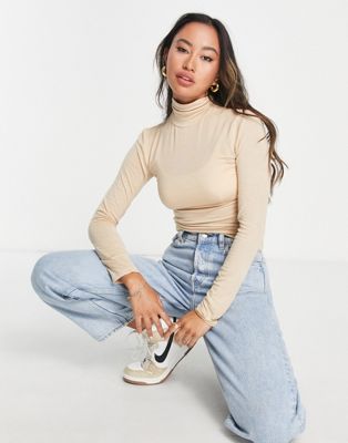 Y.A.S. Woola high neck fine knit jumper in sand - ASOS Price Checker