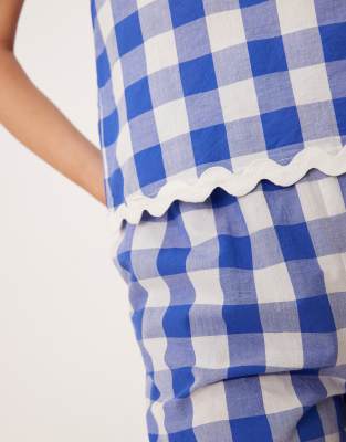 Y.a.s. Woven Gingham Top With Scallop Trims In Blue