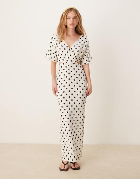 YAS wrap cut out detail maxi dress in white and black polka dot  - view 1