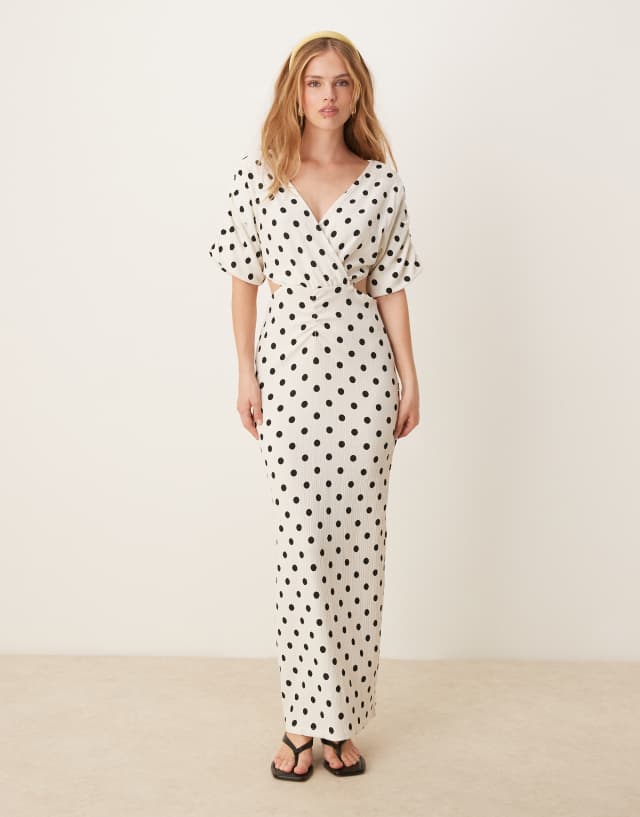 white and black polka dot maxi dress YAS Wrap Cut Out Detail in dot-Multi Ladies dresses