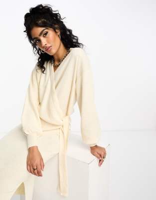 YAS Y.A.S wrap front cardigan co-ord in cream-White