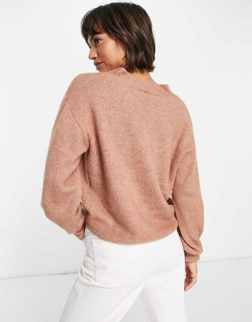 Y.A.S wrap front jumper in camel, 2 of 4