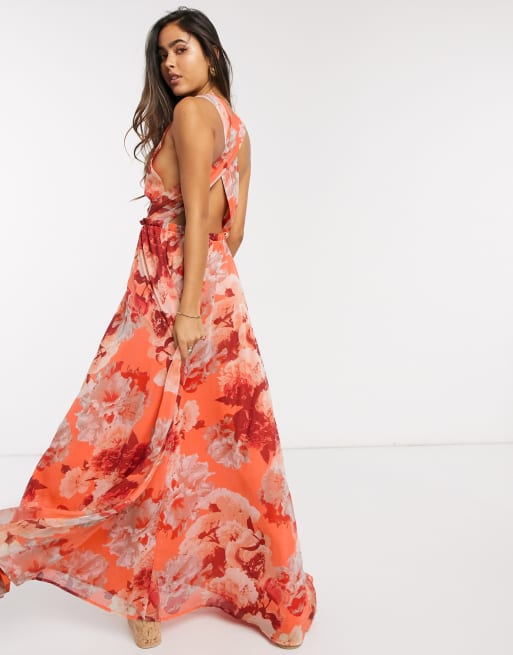 Coral floral maxi store dress