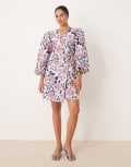 [YAS] YAS wrap front structured mini dress in statement floral print-Multi 8 Kelly Print