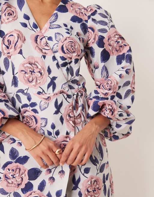 YAS wrap front structured mini dress in statement floral print, 2 of 4