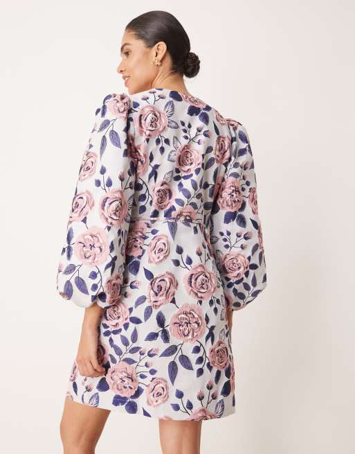 YAS wrap front structured mini dress in statement floral print, 4 of 4