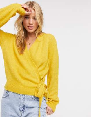 tie front cardigan yellow