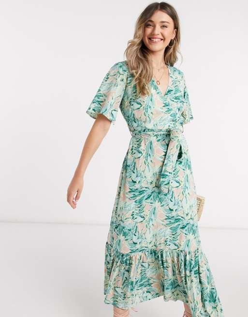 Y.A.S wrap maxi dress with flutter sleeve in mixed floral