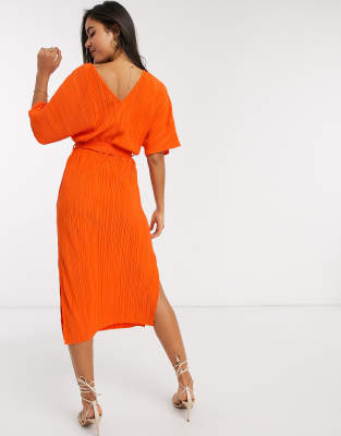 orange wrap midi dress