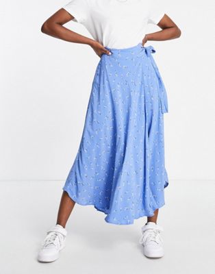 Y.A.S wrap midi skirt in blue floral print