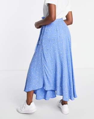 blue wrap midi skirt