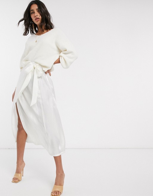 Y.A.S wrap skirt in white satin