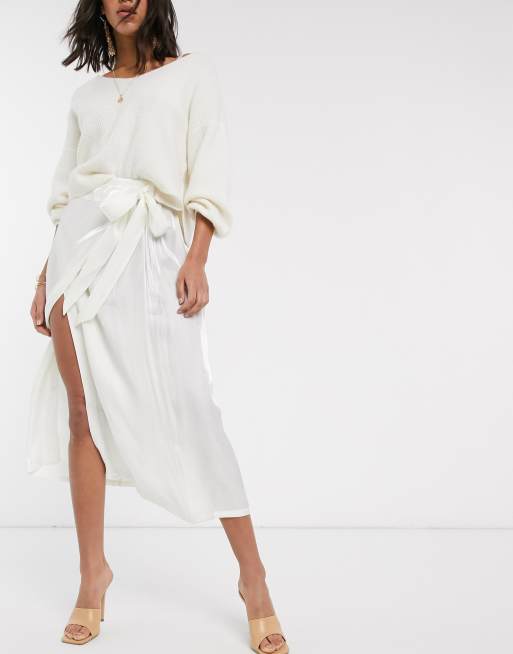 White silk 2025 wrap skirt