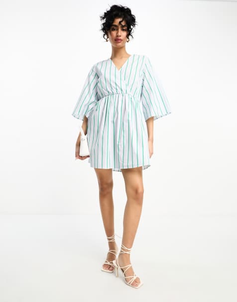 Y.A.S wrap tie mini dress in green stripe