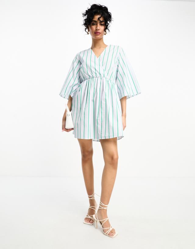 Y.A.S - wrap tie mini dress in green stripe