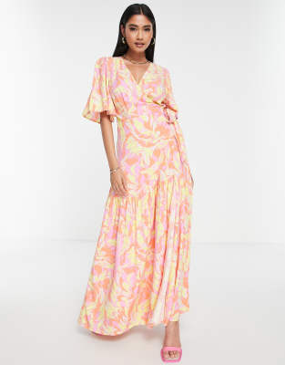 Y.A.S wrap tie waist maxi dress in multi print - ASOS Price Checker