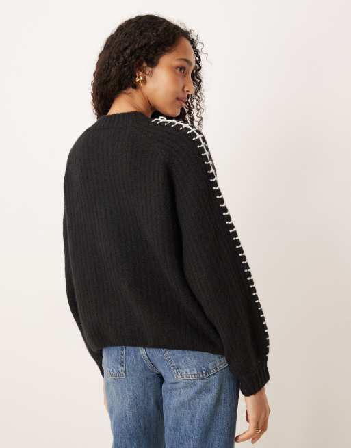 YAS - Zacht vest met contrasterende stiksels in zwart, 4 van 4