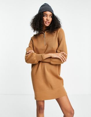 Y.A.S zip front knitted dress in brown