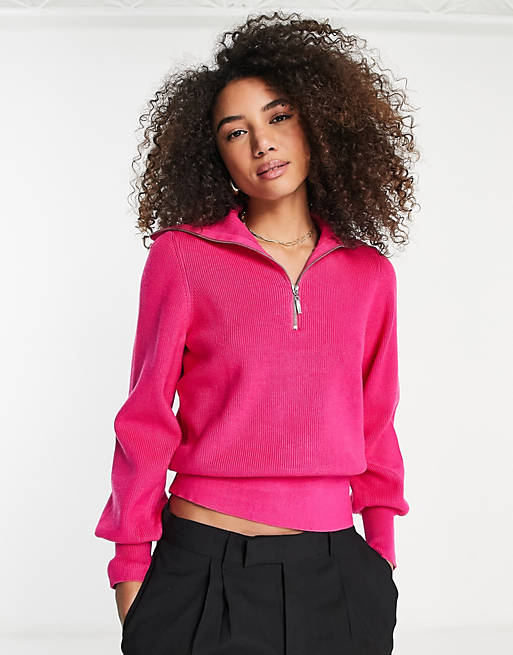 Y.A.S zip neck jumper in pink