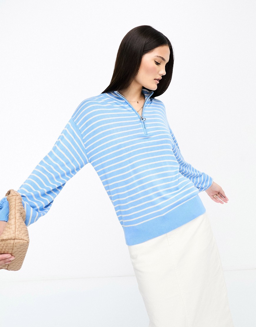 Y.a.s. Zip Neck Sweater In Blue Stripe
