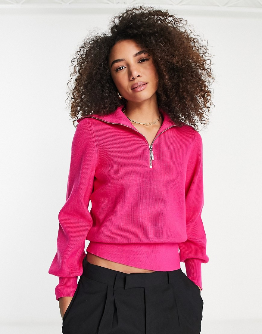 Y.A.S zip neck sweater in pink