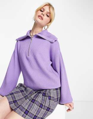 Y.a.s. Zip Pull Sweater In Purple-white