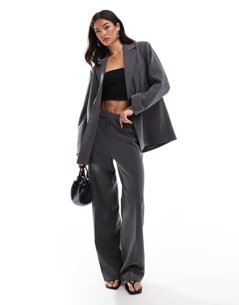 YAS – Zweireihiger Blazer und Hose mit weitem Bein in meliertem Dunkelgrau als Set - view 1