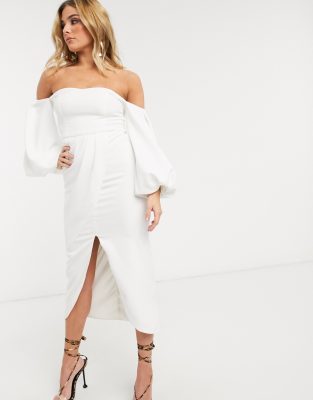 white midi dress with split