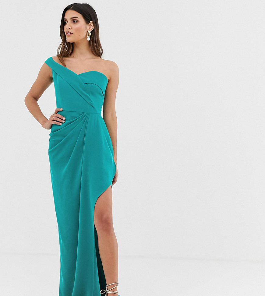 Yaura bardot maxi dress with thigh split in turquoise-Blue