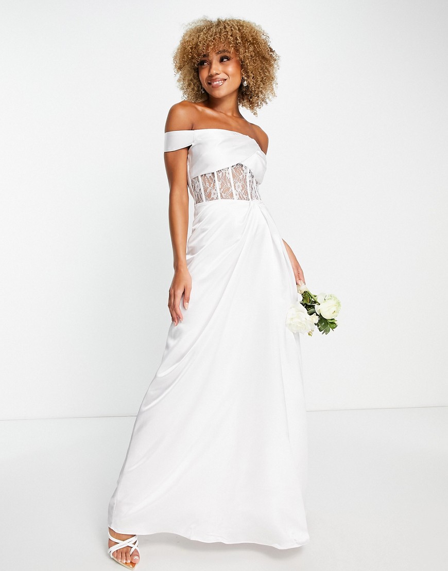 Bridal cowl front corset maxi dress in ivory-White