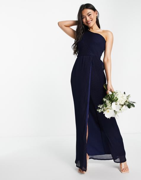 Yaura – Bridesmaid – Drapowana granatowa sukienka maxi na jedno ramię - view 1
