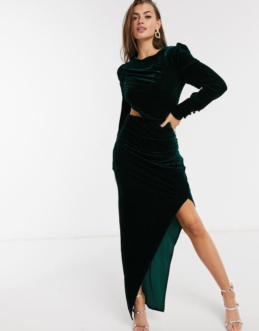 Cutout One-Shoulder Velvet Gown with Skirt Slit