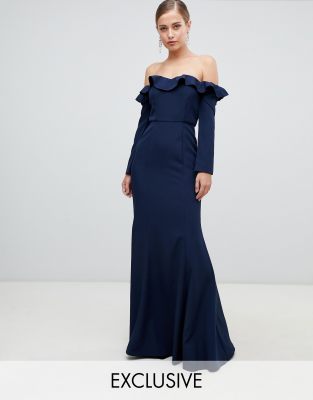 off the shoulder fishtail maxi dress