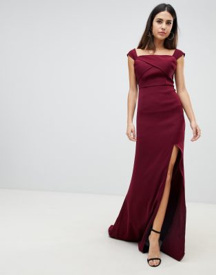 off shoulder maxi dress with thigh split