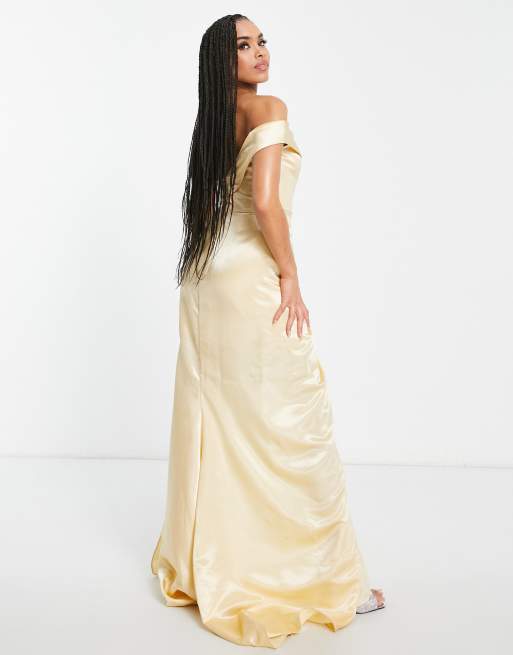 Yaura one shoulder satin drape maxi dress in champagne gold